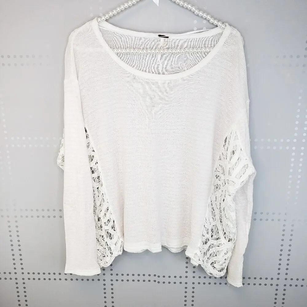 Free People Pink Striped Top with Lace sides panel SZ‎ S